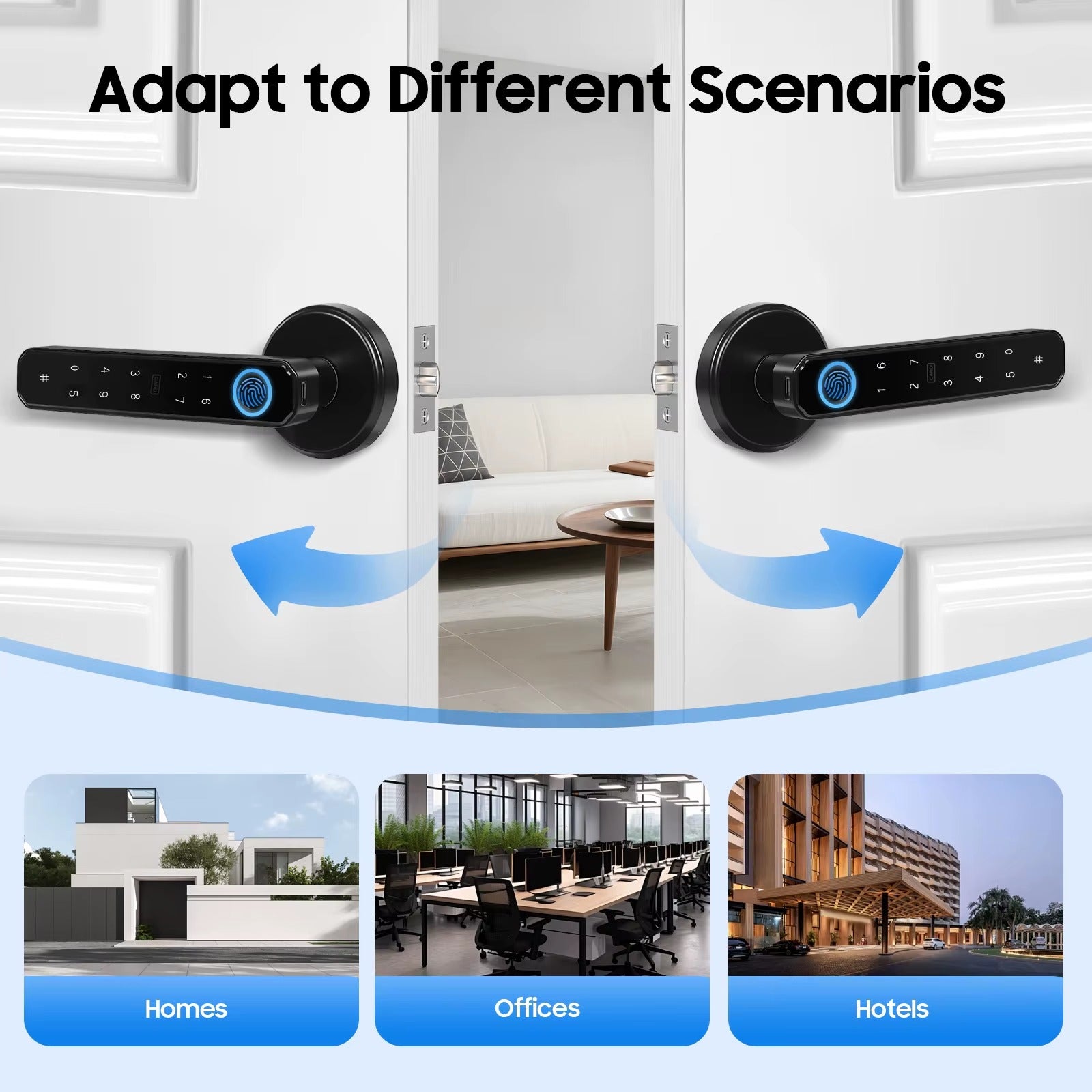 Smart Door Handle Lock Fingerprint/Password/IC Card /Key Unlock 0.2s Unlocking Type-C Emergency Power for Home Apartment Office