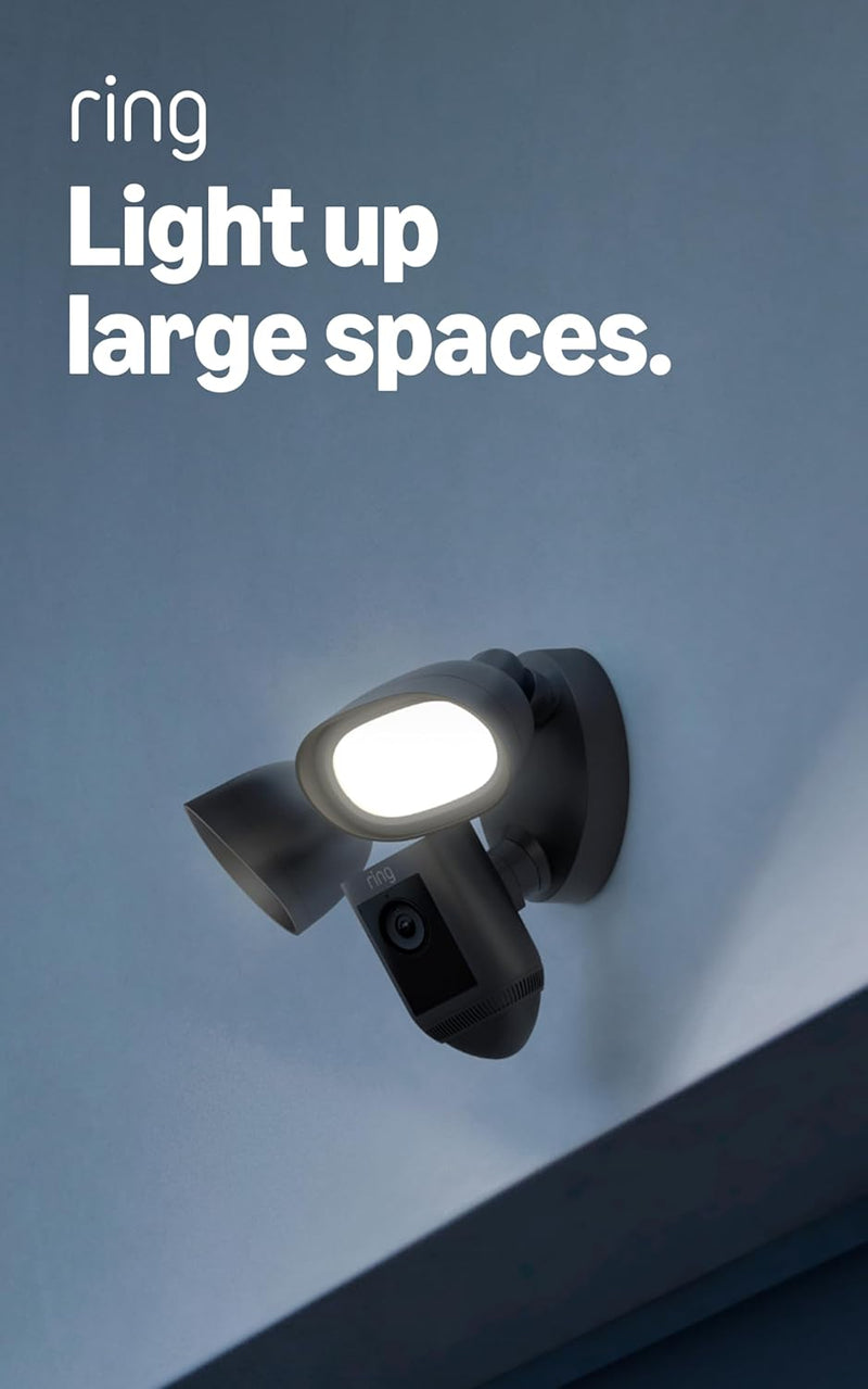 Ring Floodlight Cam Wired Pro, Home or business security, Retinal 2K Video, Color Night Vision and Two-Way Talk with Audio+, Black