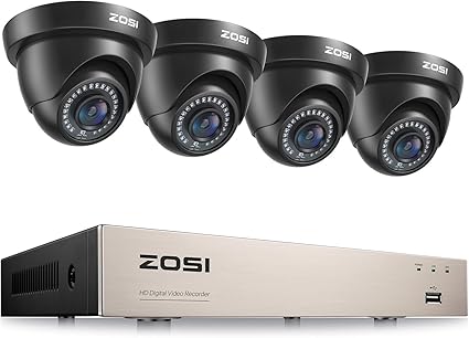 ZOSI 1080p Home Security Cameras System with AI Human/Vehicle Detection,H.265+ 8CH CCTV DVR and 4pcs 2.0MP 1920TVL Surveillance Cameras Indoor Outdoor,80ft Night Vision,Remote Access(No HDD)