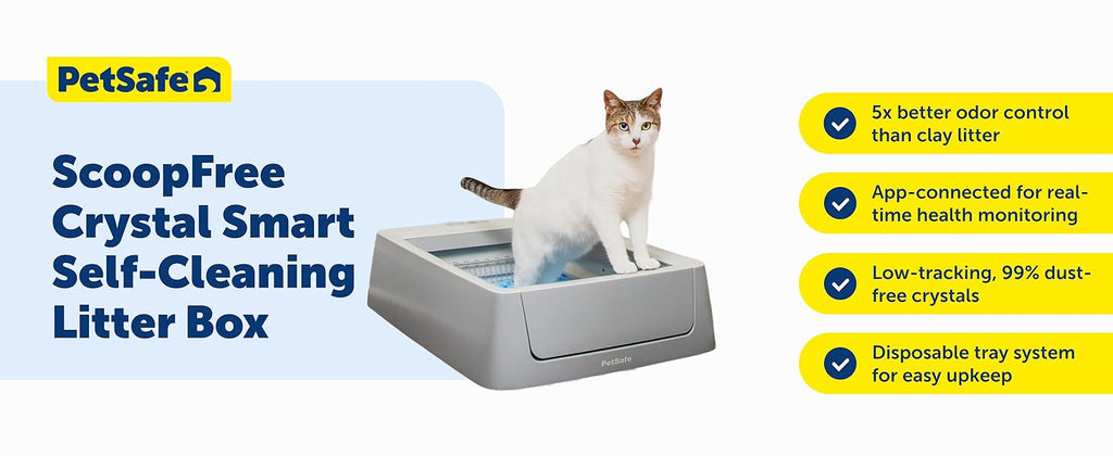 PetSafe ScoopFree Crystal Smart Self-Cleaning Cat Litter Box WiFi (2.4 GHz) & App Enabled Hands-Free Cleanup, Less Tracking, Superior Odor Control Includes Disposable Tray Gray (PAL00-16807)