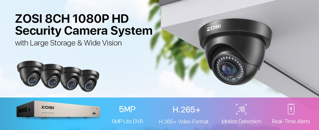 ZOSI 1080p Home Security Cameras System with AI Human/Vehicle Detection,H.265+ 8CH CCTV DVR and 4pcs 2.0MP 1920TVL Surveillance Cameras Indoor Outdoor,80ft Night Vision,Remote Access(No HDD)