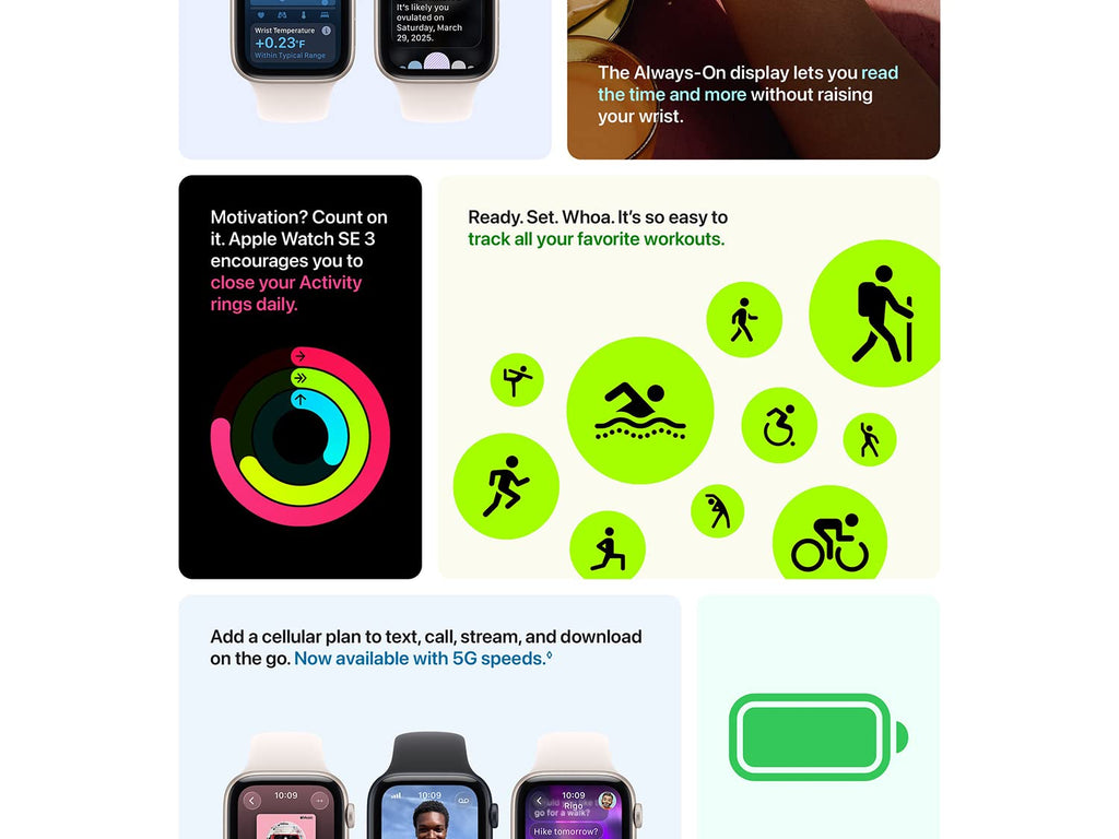 Apple Watch SE 3 [GPS 40mm] Smartwatch with Starlight Aluminum Case with Starlight Sport Band - S/M. Fitness and Sleep Trackers, Heart Rate Monitor, Always-On Display, Water Resistant