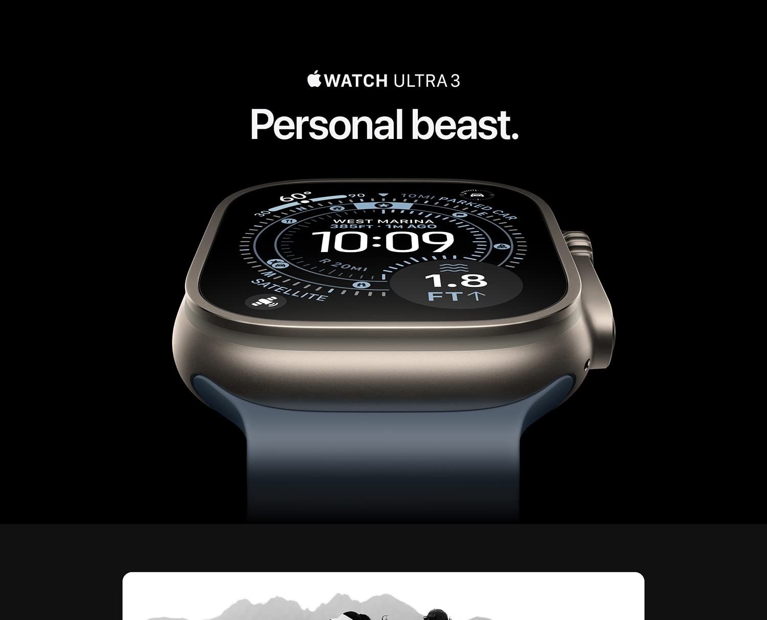 Apple Watch Ultra 3 [GPS + Cellular 49mm] Running & Multisport Smartwatch w/Rugged Titanium Case w/Black Ocean Band. Satellite Communications, Advanced Health & Fitness Tracking