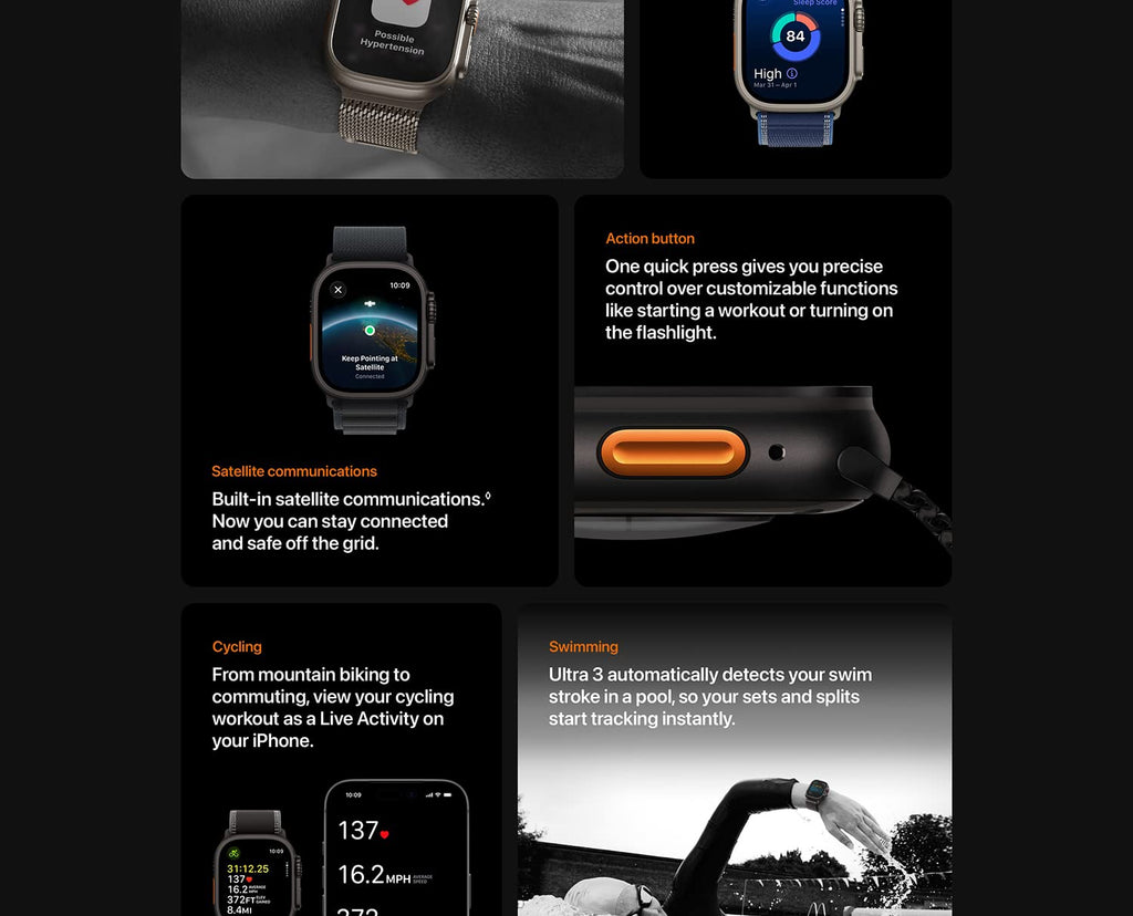 Apple Watch Ultra 3 [GPS + Cellular 49mm] Running & Multisport Smartwatch w/Rugged Titanium Case w/Black Ocean Band. Satellite Communications, Advanced Health & Fitness Tracking