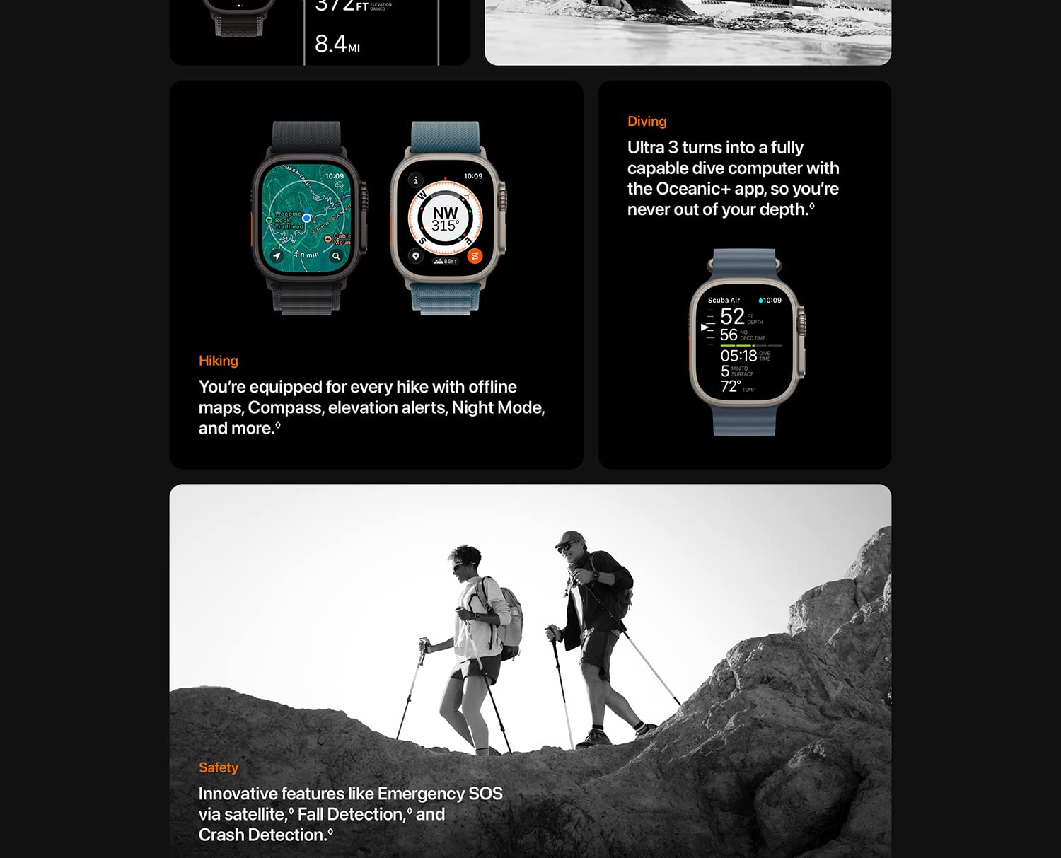 Apple Watch Ultra 3 [GPS + Cellular 49mm] Running & Multisport Smartwatch w/Rugged Titanium Case w/Black Ocean Band. Satellite Communications, Advanced Health & Fitness Tracking