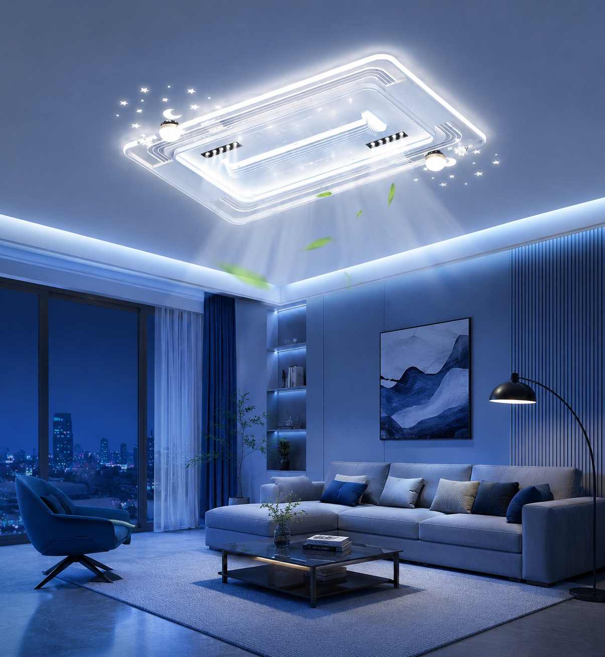 Starry Sky Leaf Free Fan Ceiling Light 2025 New Intelligent Integrated Living Room Headlights with Temperament Fan Main Light