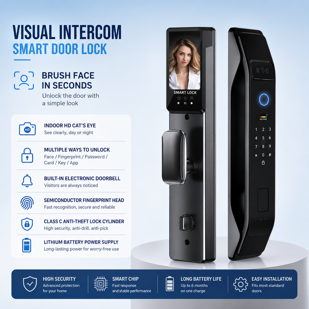 Hot Selling Biometric Smart Locks Tuya Face Recognition Door Lock for Home Hotel Use Compatible Card Key Smartphone App Control