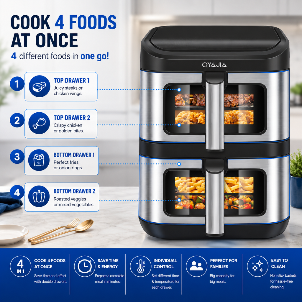 11L Air Fryer Dual Zone Digital Oven Cooker Oil Free Low Fat 10-in-1 Oven 2800W