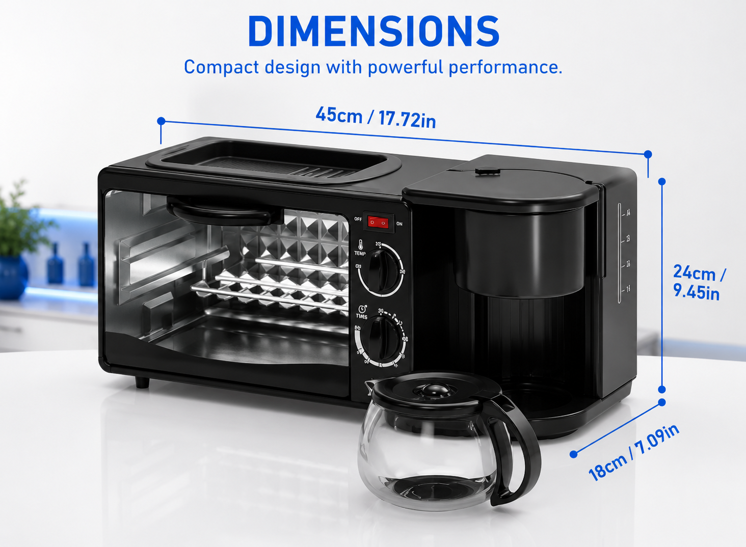 Prepare Your Complete Breakfast In Minutes 3-in-1 Coffee Maker & Toaster Oven Combo with Frying Pan
