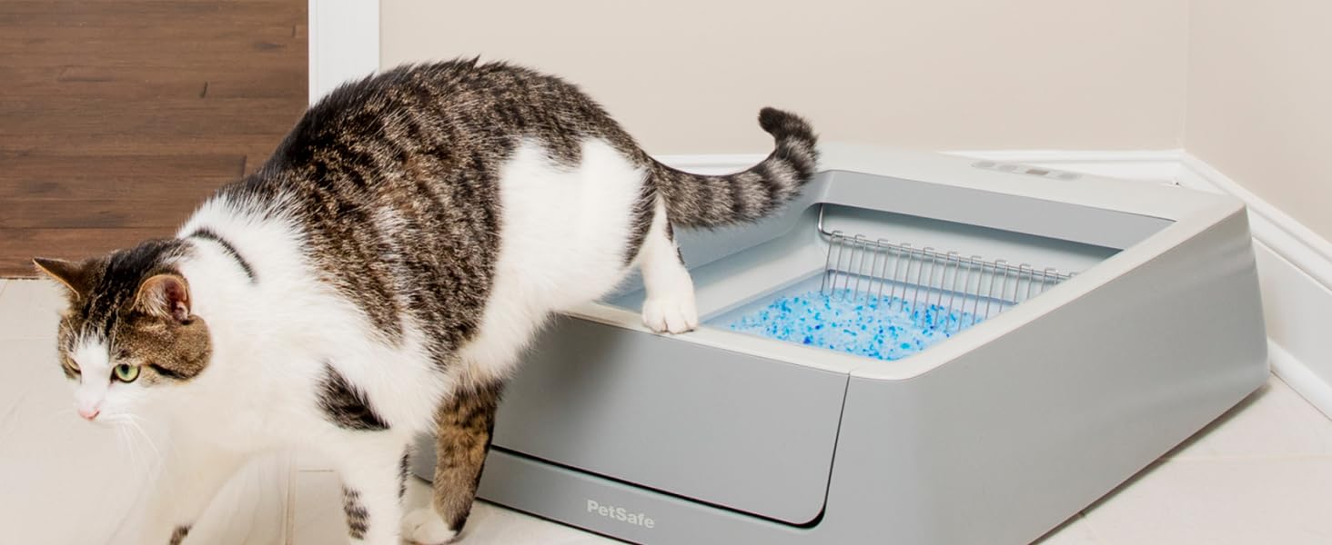 PetSafe ScoopFree Crystal Smart Self-Cleaning Cat Litter Box WiFi (2.4 GHz) & App Enabled Hands-Free Cleanup, Less Tracking, Superior Odor Control Includes Disposable Tray Gray (PAL00-16807)